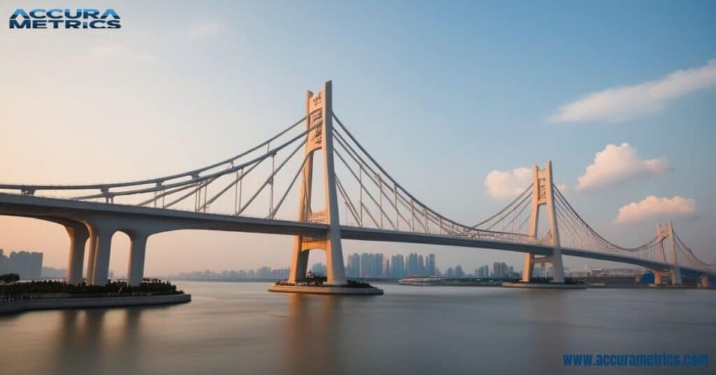 Tianjin Grand Bridge spanning fields in China.