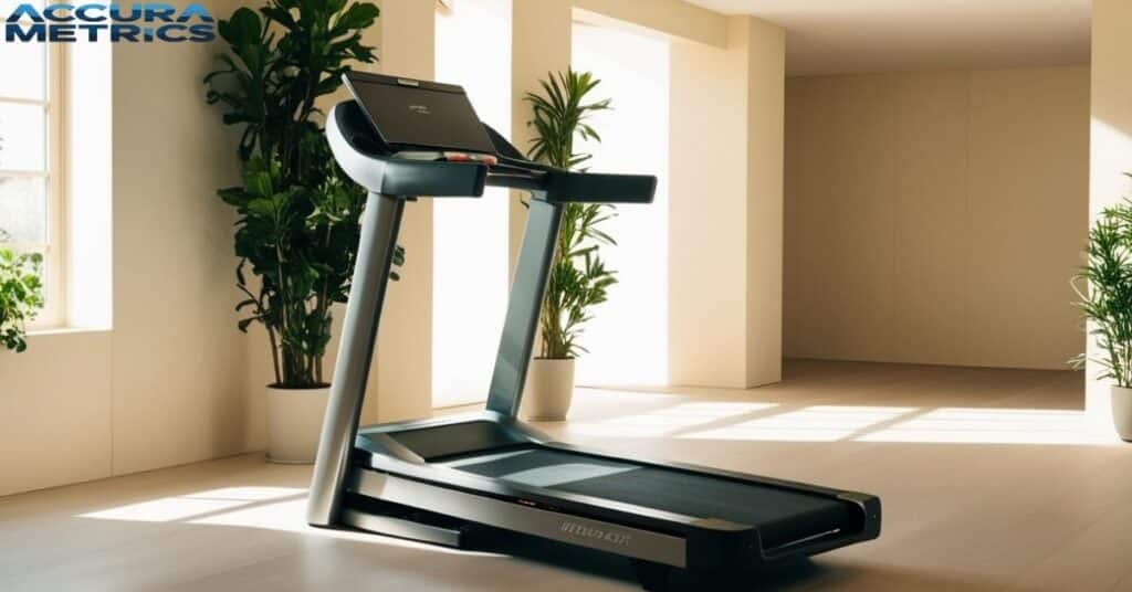 About five inches Treadmill in a home gym.