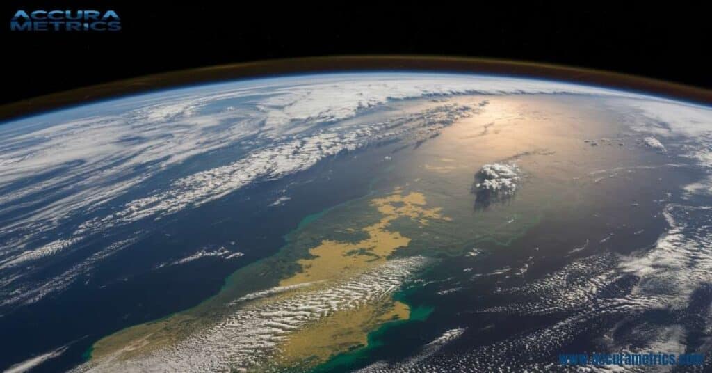 View of Earth from space showcasing its curvature and vast circumference.