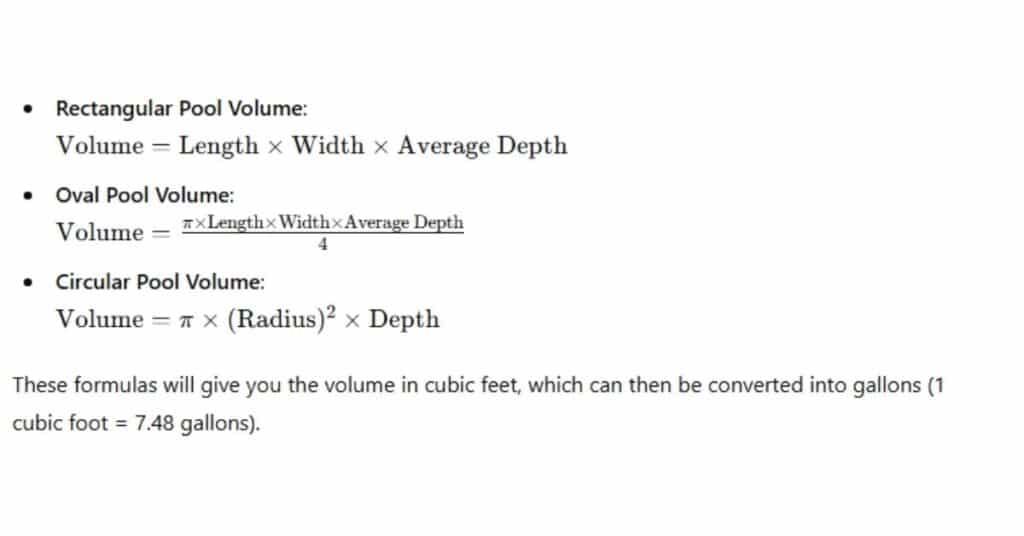 Volume Calculations formulas