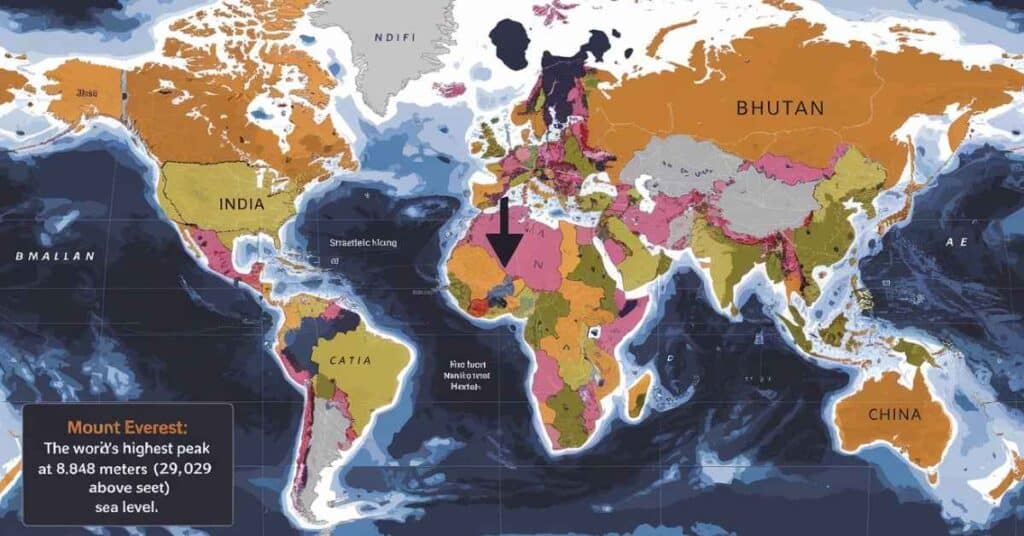 World map with pinpointed, illustrating its global location and importance in geography and navigation.