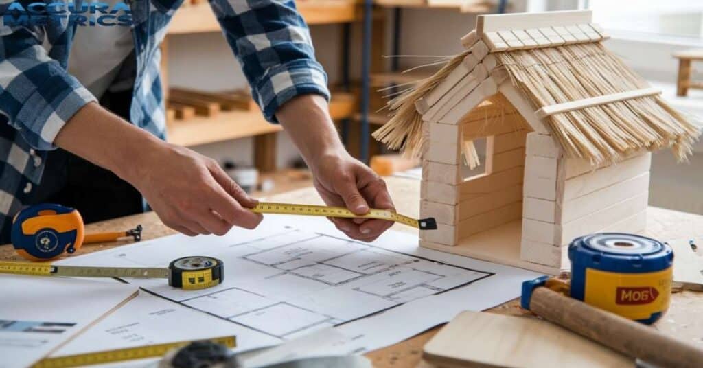 Person working on a DIY project with length measuring tools.