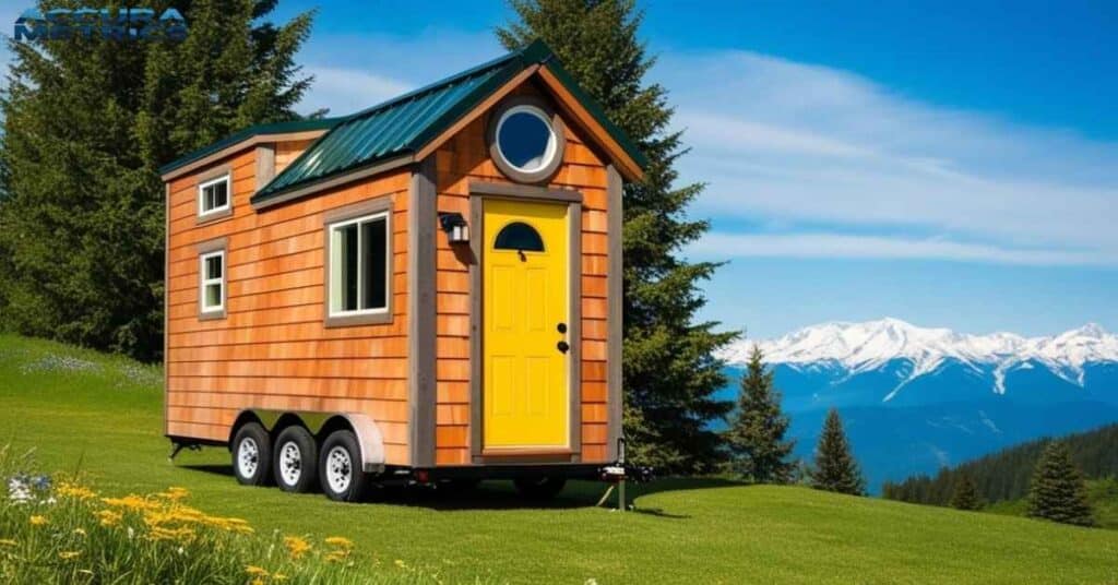 A tiny house on wheels, offering an ideal home with a scenic view.