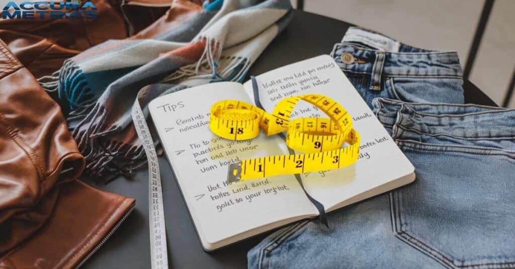 Notebook with tips for clothing measurements.