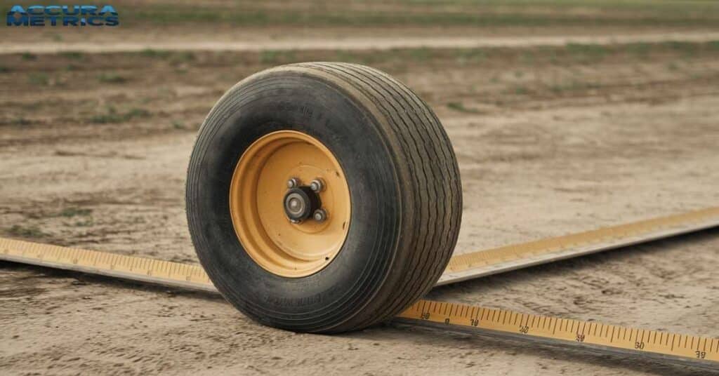 Measuring wheel being used for simple land measurement.