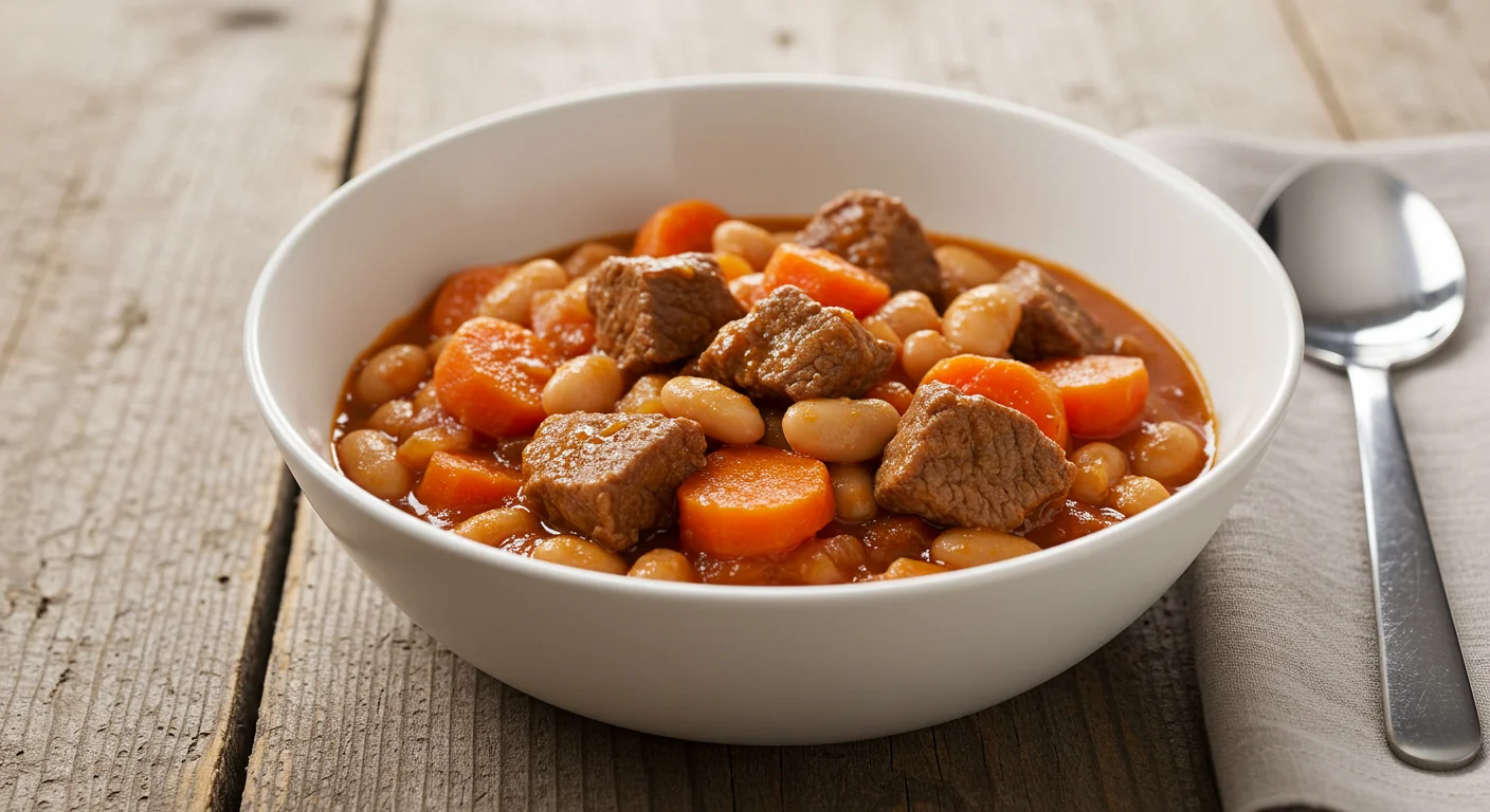 WW Spicy Goulash with Beans A bowl of WW Spicy Goulash with Bean Stew, captured with a handheld mobile camera on a rustic table.