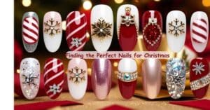 Finding the perfect nails for Christmas with 3D nail art featuring candy cane stripes, snowflakes, and glitter tips.