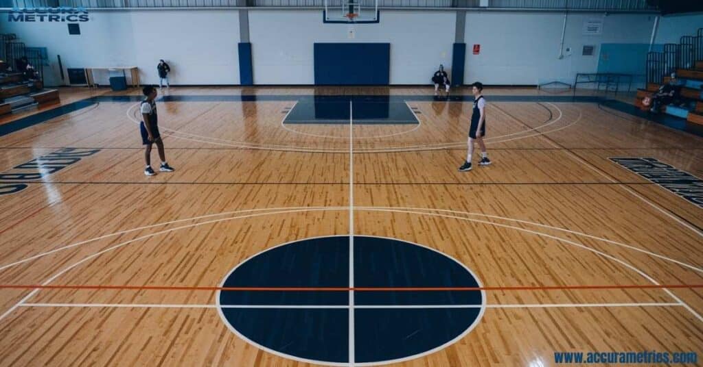 The width of a basketball half court.