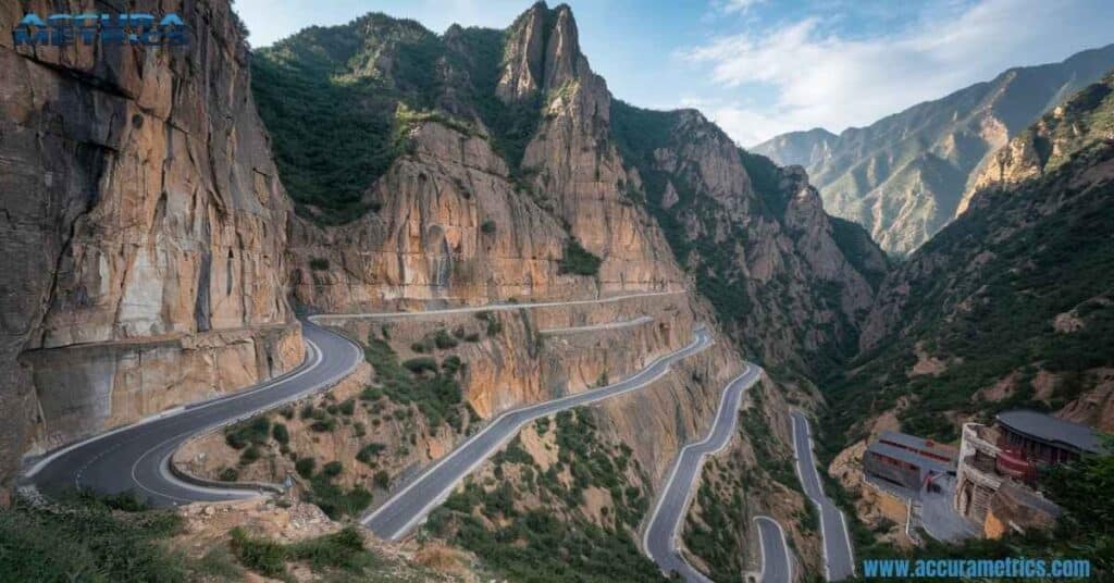 Longest zigzag through the Taihang Mountains in China.