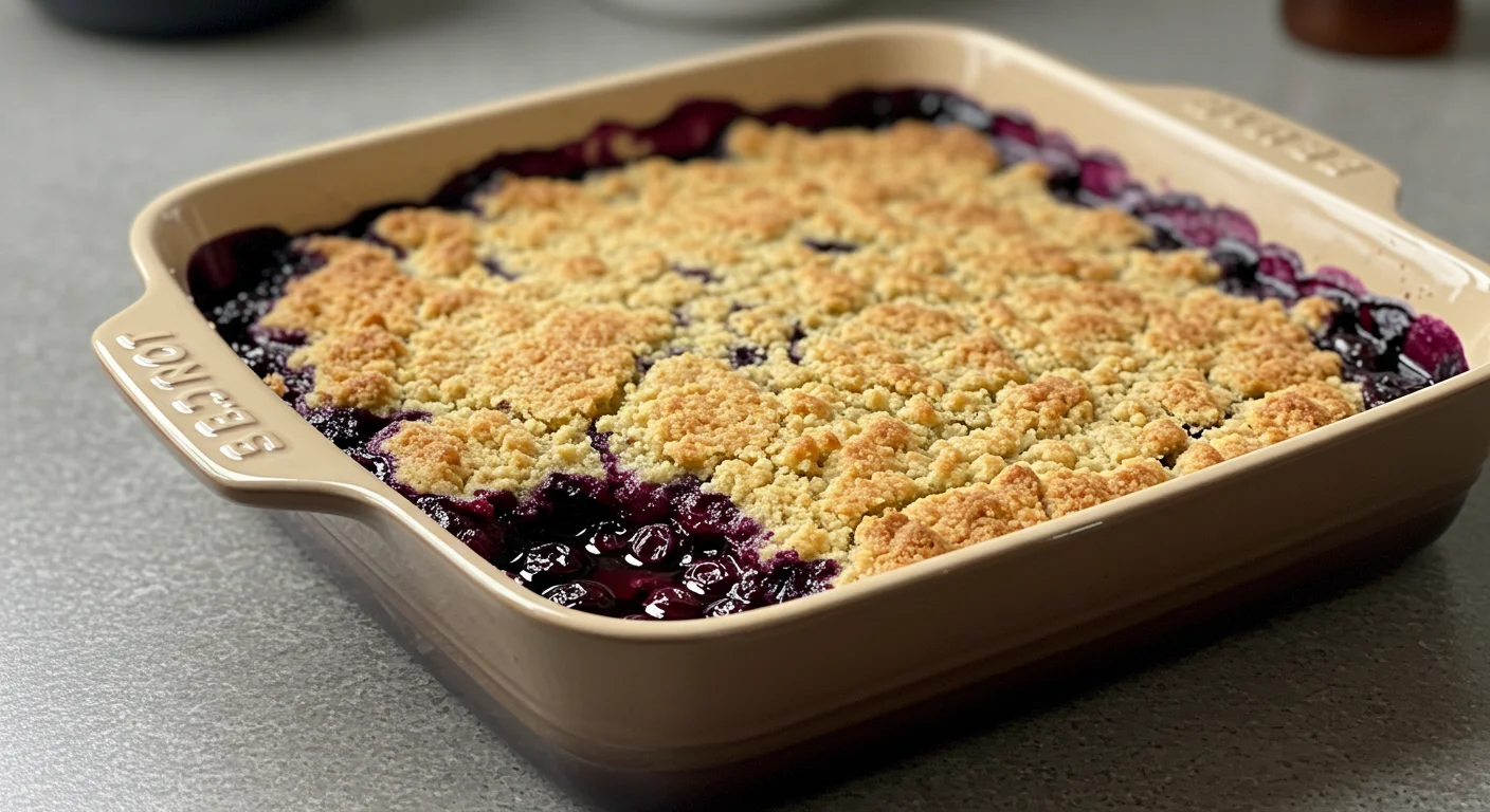 Low Carb Blueberry Cobbler
Freshly baked Low Carb Blueberry Cobbler in a rustic dish with a golden topping and bubbling blueberries, captured casually with natural lighting.