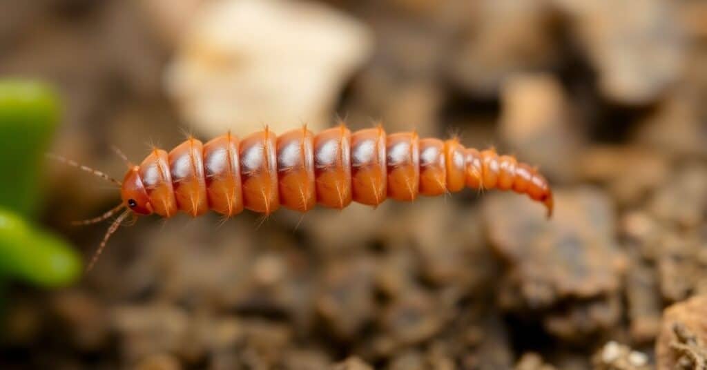 Telescopic close-up of a millipede leg measuring, showing intricate texture and details.